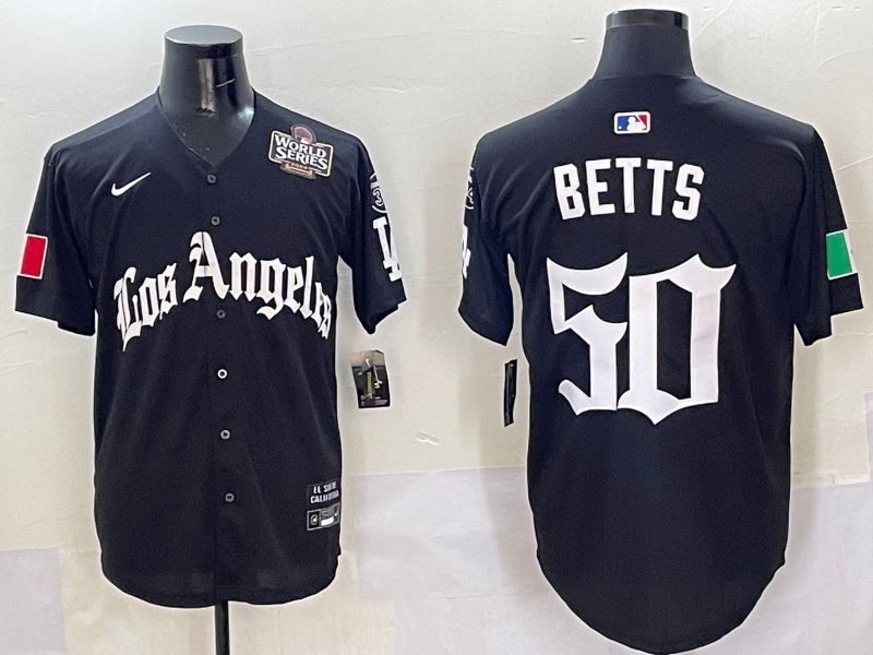 Men Los Angeles Dodgers #50 Betts Black Five generations Joint Name 2025 Nike MLB Jersey style 7